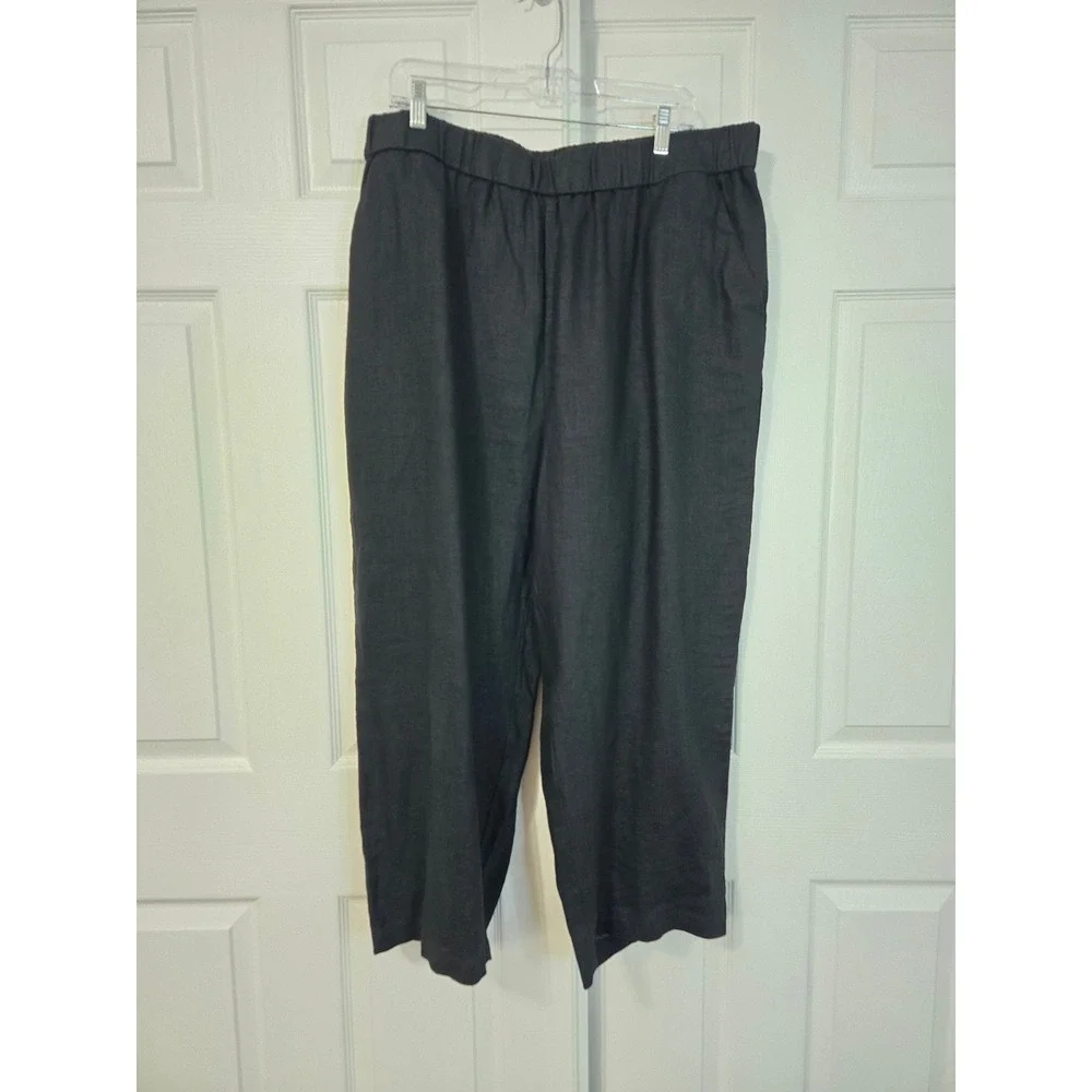 Quince Black 100% Linen Wide Leg Elastic Waist Pants Plus Size 2X Relaxed Fit